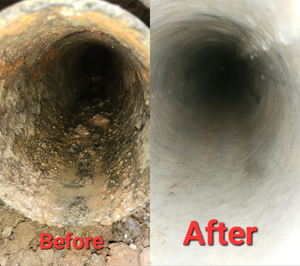 before and after of sewer cleaning